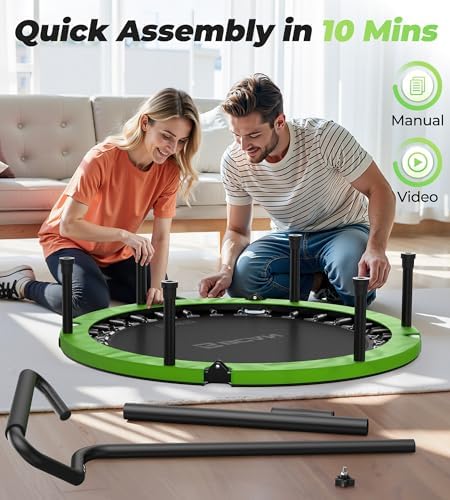 BCAN 40"/48" Foldable Mini Trampoline for Adults Indoor Workout | BCAN U/T Adjustable Foam Handle Rebounder Trampoline