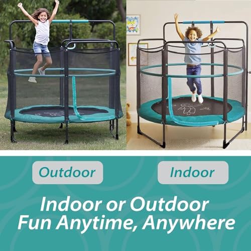 Skywalker 60" Kids Trampoline with Enclosure Net - Indoor Outdoor Safety Padded Frame for Ages 3-6