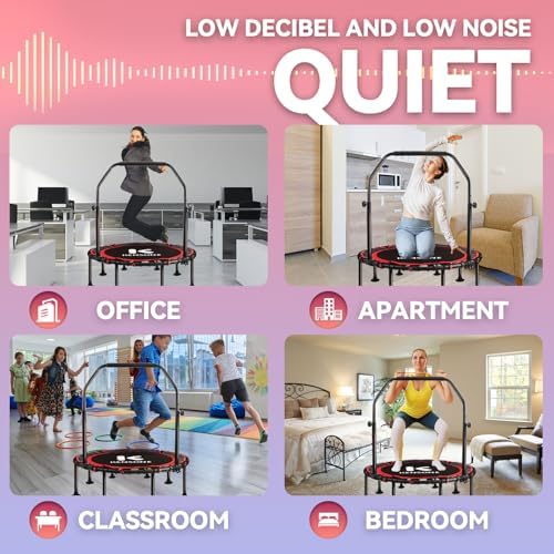 450/550 Lbs Quiet Indoor Mini Trampoline for Adults | Fitness Gym Workout | 40/48" Foldable Rebounder Trampoline with Bu