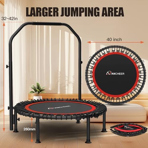 Ancheer Bungee Rebounder Trampoline, Foldable Fitness Trampoline with Resistance Ropes, 450-550LBS Capacity, Safe for Ho