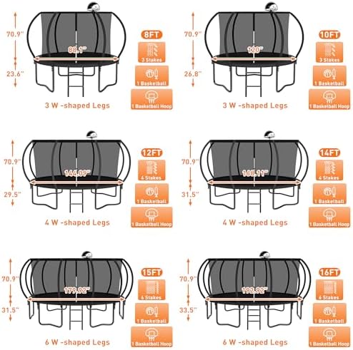 Tranpoline 1500LBS for Kids and Adults with Enclosure Net and Basketball Hoop