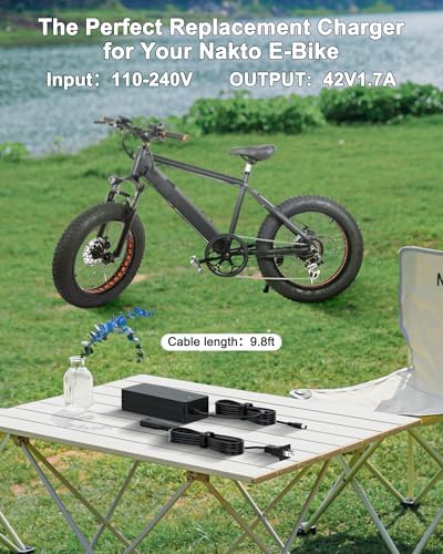 VHBW 42V Nakto Electric Bike Charger RCA Plug Compatible with Nakto 36V Camel Fashion Elegance Pony Mini Cruiser eBike a