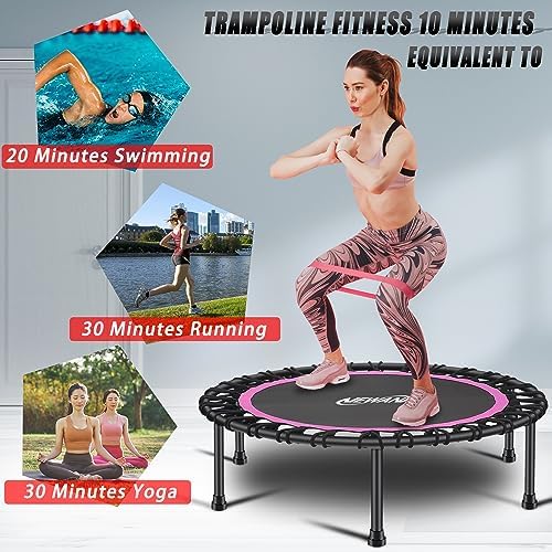 NEWAN Silent Mini Trampoline for Adults - 40" to 48" Diameter, Max Limit 330lbs, Silent Bungee Rebounder Jumping Cardio