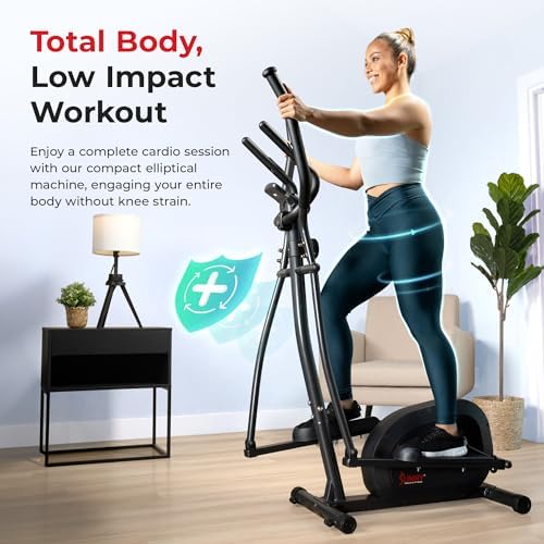 Sunny Health & Fitness Smart Upright Elliptical w/Pulse Sensor for Home Exercise, Indoor Full-Body Cross-Training Machin