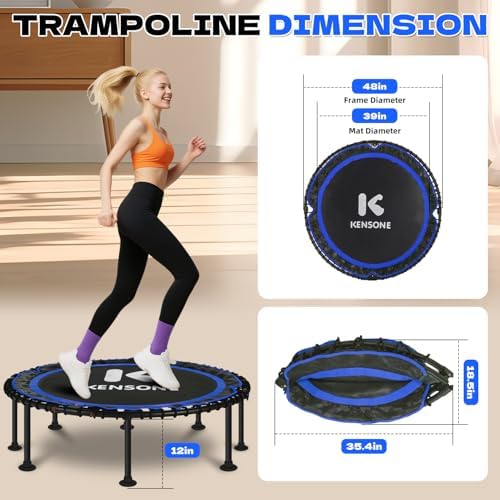 450/550 Lbs Quiet Indoor Mini Trampoline for Adults | Fitness Gym Workout | 40/48" Foldable Rebounder Trampoline with Bu
