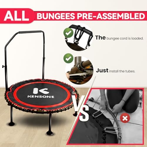 450/550 Lbs Quiet Indoor Mini Trampoline for Adults | Fitness Gym Workout | 40/48" Foldable Rebounder Trampoline with Bu