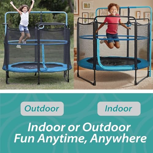 Skywalker 60" Kids Trampoline with Enclosure Net - Indoor Outdoor Safety Padded Frame for Ages 3-6