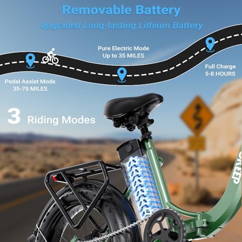 1300W Folding Electric Bike for Commuters, 75 Miles Range, 52V 13Ah Battery, Fat Tire & Suspension, 28MPH, UL2849 Certi