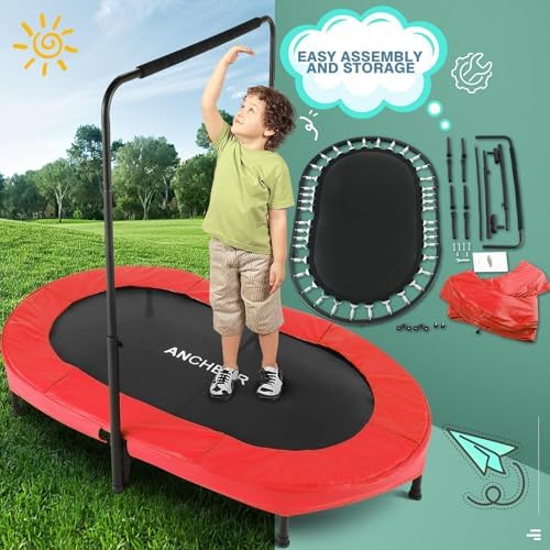 Kids Toddler Trampoline Indoor Outdoor Games 56" 220LBS Capacity Foldable Safety Handrail ASTM Certified
