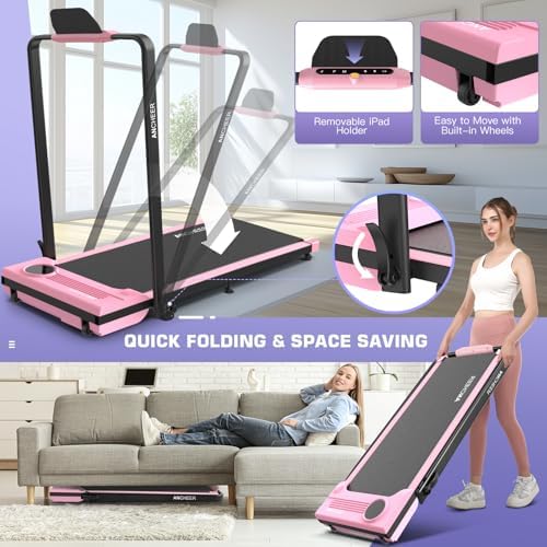 ANCHEER Under Desk Treadmill with Incline and Handle Bar for Home Office | ANCHEER 4 in 1 Folding Treadmill with LED Di