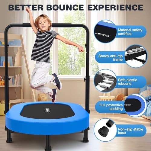 ANCHEER Mini Trampoline for Kids & Toddlers - Indoor/Outdoor Rebounder with Adjustable Handle ANCHEER 56'' Safe Oval Fit