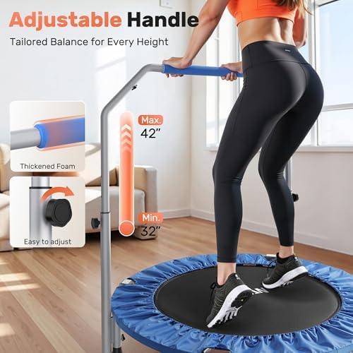 BCAN Fitness Rebounder Max Load 330lbs/440lbs for Adults Indoor/Garden Workout BCAN Adjustable Foam Handle Trampoline