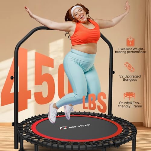 Ancheer Bungee Rebounder Trampoline, Foldable Fitness Trampoline with Resistance Ropes, 450-550LBS Capacity, Safe for Ho
