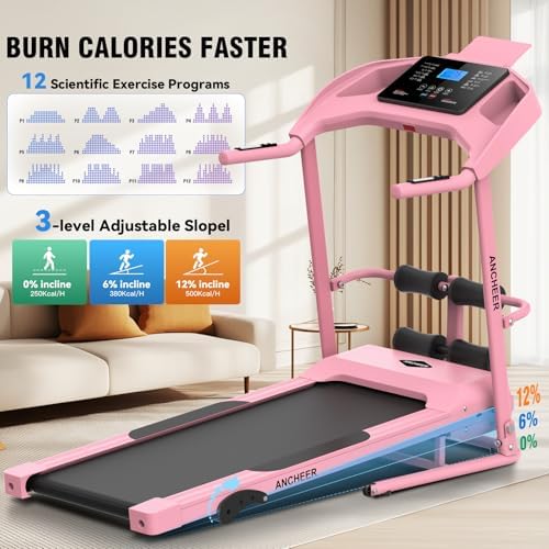 ANCHEER 2025 Upgrade |5HP Portable Treadmill with Sit Up Bench for Home Fitness Lovers | ANCHEER Foldable Treadmill wit