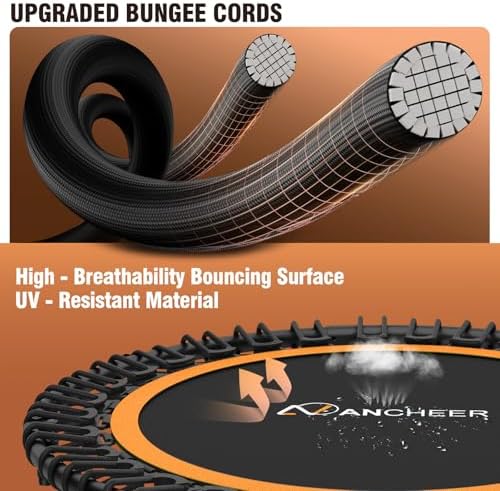 Ancheer Bungee Rebounder Trampoline, Foldable Fitness Trampoline with Resistance Ropes, 450-550LBS Capacity, Safe for Ho