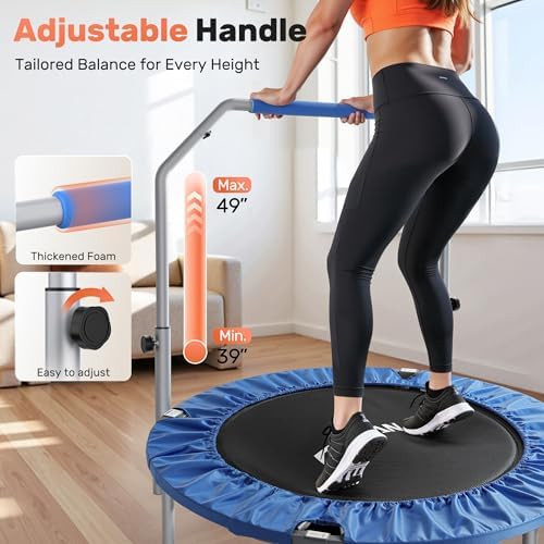 BCAN Fitness Rebounder Max Load 330lbs/440lbs for Adults Indoor/Garden Workout BCAN Adjustable Foam Handle Trampoline