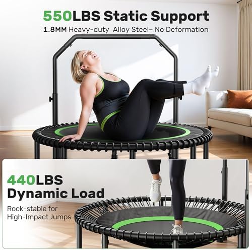 BCAN 40"/48" Mini Rebounder Trampoline for Adults with Bar: Whole-Body Workout & Relaxation at Home, Stable & Quiet, Adj