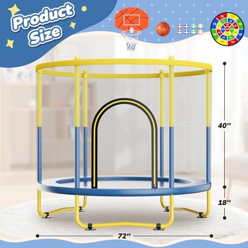 Indoor Trampoline 6FT for Kids, Safety Net & Hoop, Ages 1-8 Gifts