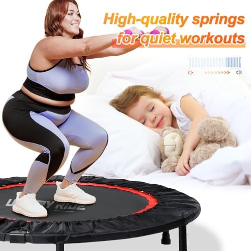 Foldable Mini Trampoline for Adults | Load 330lbs | 40"/48" Rebounder | Durable Bungee Band | Adjustable Foam Handle | H