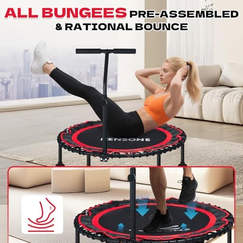 450/550 Lbs Quiet Indoor Mini Trampoline for Adults | Fitness Gym Workout | 40/48" Foldable Rebounder Trampoline with Bu
