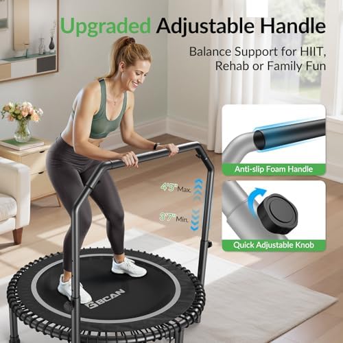 BCAN 40"/48" Mini Rebounder Trampoline for Adults with Bar: Whole-Body Workout & Relaxation at Home, Stable & Quiet, Adj