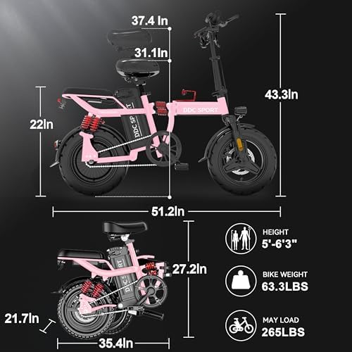 Peak 750W Motor 48V 20Ah Folding Electric Bike for Adults UL2849 | 45 Miles Range 14'' Lightweight Adults Electric Bike