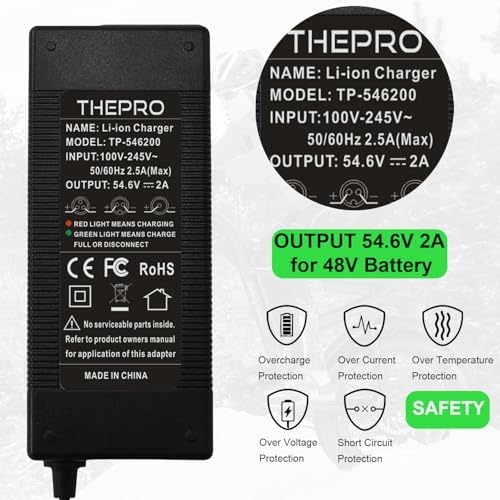 THEPRO 5|6V 2A Battery Charger Universal 5|6V Power Adapter Chargers for 48V Lithium Battery, 5.5mm DC Connector for |5m