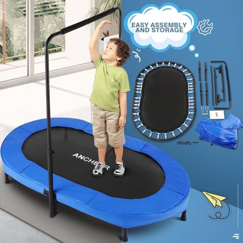 Kids Toddler Trampoline Indoor Outdoor Games 56" 220LBS Capacity Foldable Safety Handrail ASTM Certified