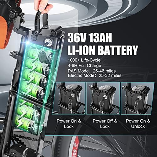 ANCHEER 26'' Electric Bike for Adults, Peak 750W, Up to 50 Miles Step Through Commuter Ebike | ANCHEER 48V/374Wh Batter