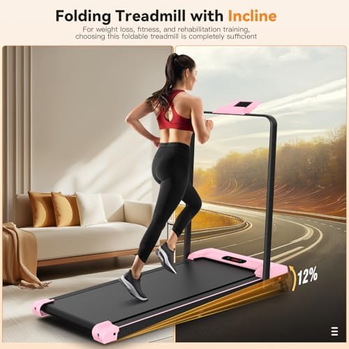 ANCHEER |0 HP Foldable Treadmill for Home Workouts with Handles | ANCHEER Portable Under Desk Treadmill with 12% Inclin