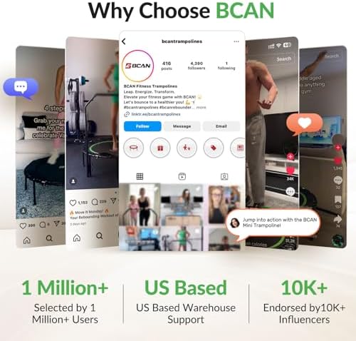 BCAN Durable 450LBS/550LBS Foldable Mini Trampoline for Adult Indoor/Outdoor Workout