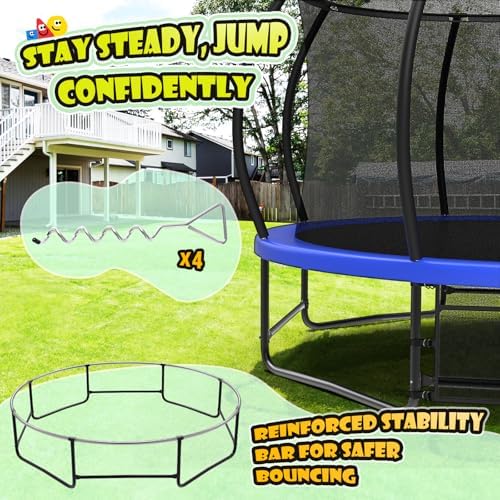 Lyromix 12-16FT Trampoline with Basketball Hoop and Lights for Kids and Adults | Lyromix Recreational Trampoline with S