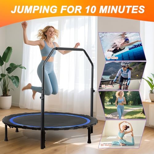 Foldable Mini Trampoline for Adults | Load 330lbs | 40"/48" Rebounder | Durable Bungee Band | Adjustable Foam Handle | H