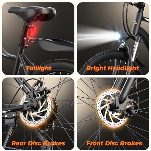 Electric Bike, 1000W/750W/500W Peak Motor, Removable Battery, Shock Absorber, Commuting Electric Bike for Adults, 75/60/