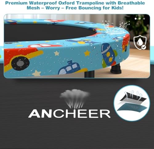 ANCHEER Mini Trampoline for Kids & Toddlers - Indoor/Outdoor Rebounder with Adjustable Handle, 56'' Safe Oval Fitness Tr