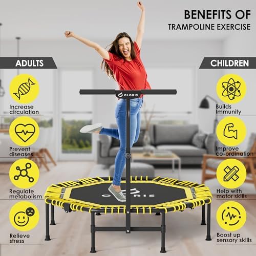 CLORIS 38in/48in Folding Trampoline for Adults with Adjustable Foam Handle - Max Load 450lbs Safety Padded Cover Best Gi
