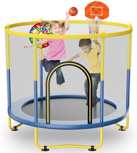 Indoor Trampoline 6FT for Kids, Safety Net & Hoop, Ages 1-8 Gifts