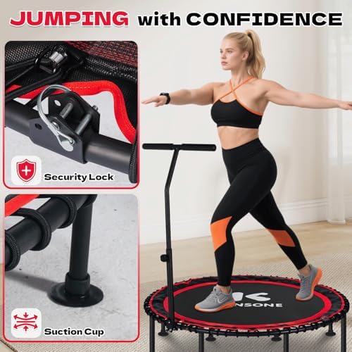 450/550 Lbs Quiet Indoor Mini Trampoline for Adults | Fitness Gym Workout | 40/48" Foldable Rebounder Trampoline with Bu
