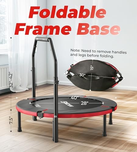 BCAN 40"/48" Foldable Mini Trampoline for Adults Indoor Workout | BCAN U/T Adjustable Foam Handle Rebounder Trampoline