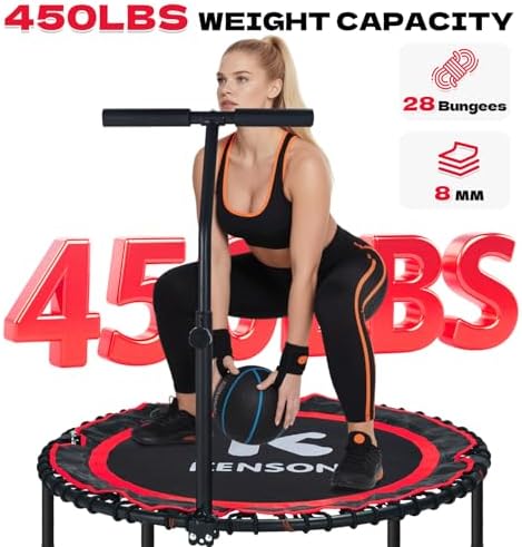 450/550 Lbs Quiet Indoor Mini Trampoline for Adults | Fitness Gym Workout | 40/48" Foldable Rebounder Trampoline with Bu