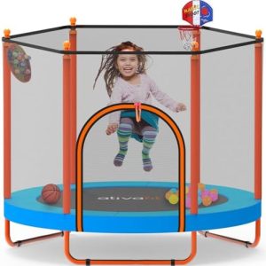 ATIVAFIT 60'' Rebounder Trampoline for Kids Ages 1-8 with Safety Net and Basketball Hoop