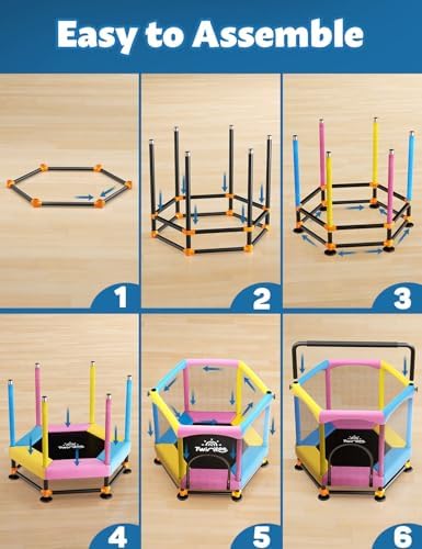 **Twinkoo 60" Anti-Rollover Toddler Trampoline for Kids - Outdoor & Indoor Use** | **Twinkoo 5FT Toddler Trampoline wit