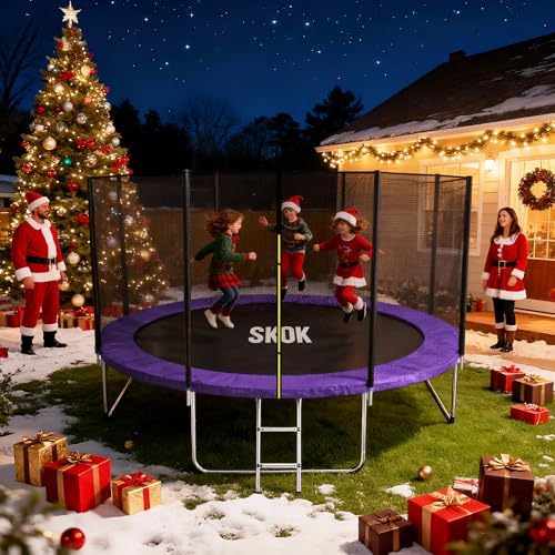 SKOK Kids Outdoor Trampoline, 400LBS ASTM Approved Net Trampoline, Kid Friendly, Outdoor Play, Durable and Safe, 12ft Di