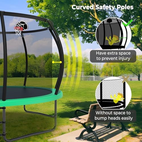 Lyromix 12 14 15 16FT Outdoor Trampolines for Kids and Adults | Lyromix Pumpkin Trampolin with Curved Poles for Kids an