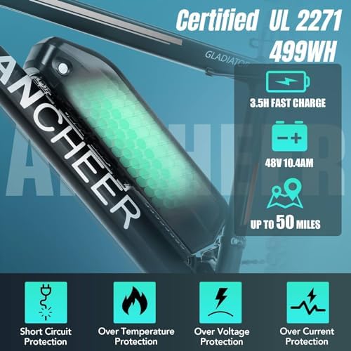 ANCHEER 500W 26" Electric Bike for Adults: Peak 750W, 48V 10.4Ah Battery, Up to 55 Miles 21 Speed 22MPH Electric Mountai