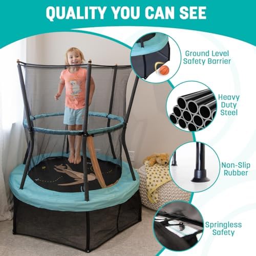 Skywalker Trampolines No-Spring Design Mini Trampoline for Kids and Toddlers 60" Enclosure Net Skywalker Trampolines No-