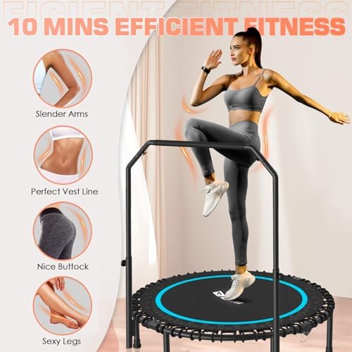 BCAN 40"/48" Mini Rebounder Trampoline for Adults with Bar: Whole-Body Workout & Relaxation at Home, Stable & Quiet, Adj