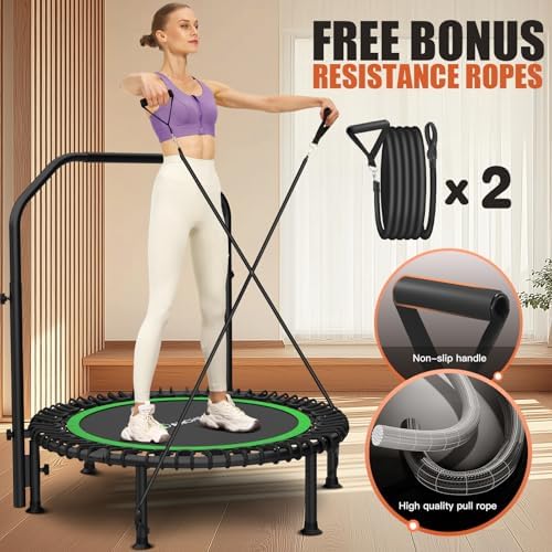 Ancheer Bungee Rebounder Trampoline, Foldable Fitness Trampoline with Resistance Ropes, 450-550LBS Capacity, Safe for Ho