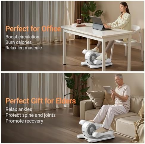 Under Desk Elliptical Machine for Home Office with Remote Control and Auto Mode | Mini Seated Pedal Exerciser with 12 S