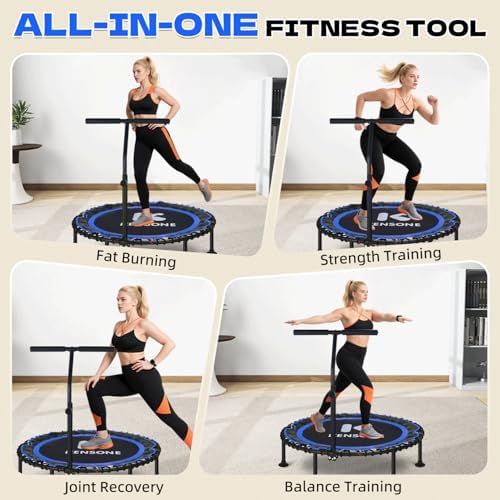 450/550 Lbs Quiet Indoor Mini Trampoline for Adults | Fitness Gym Workout | 40/48" Foldable Rebounder Trampoline with Bu